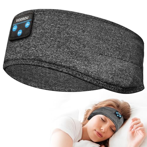 Voerou Faixa desportiva para dormir com auriculares ultra-finos sem fios Bluetooth com altifalante para pessoas que dormem de lado, música, correr, treino, viajar