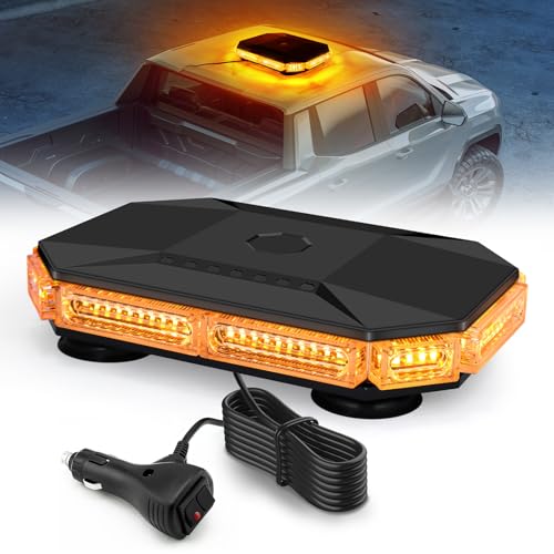 Fxlpower Luz LED rotativa, 12 V - 24 V amarelo luz de emergência com 16 ímãs resistentes para veículos de construção empilhadeira trator reboque snow-neves