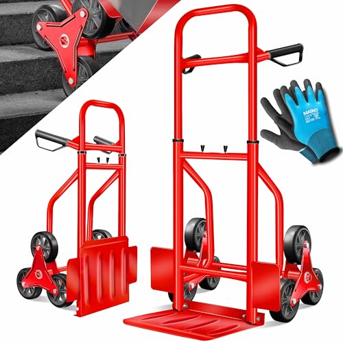 MASKO® Carrinho de escadas, 200 kg, carrinho de transporte para subir escadas, dobrável, rodas de borracha dura, alças de plástico, armação de aço