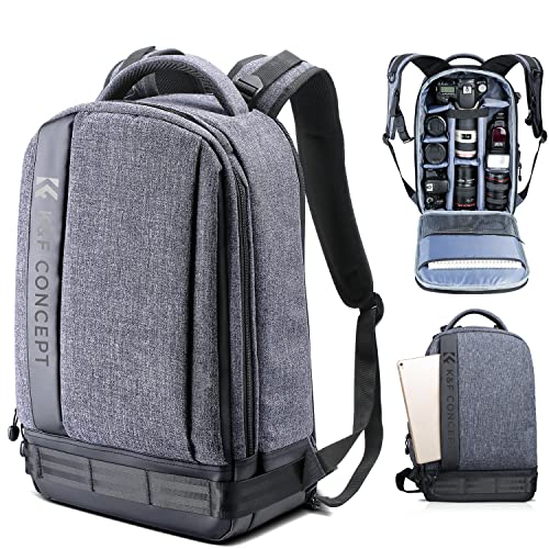 K&F Concept Mochila para câmera, mochila fotográfica profissional impermeável mochila para câmera Reflex, bolsa para câmara com compartimento de grande capacidade para portátil 15 polegadas, cinza, 15