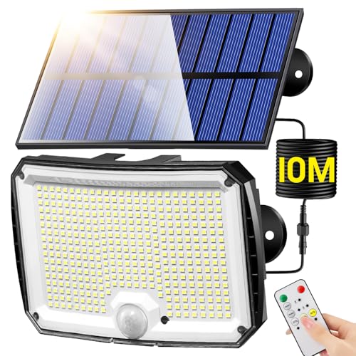 Focos LED para exterior solares, 318 LED/10 m/5 modos: luz solar exterior e jardim, 2200 mAh 8-12 horas de uso IP65 luz solar luzes solares e jardim, luzes solares luzes solares ao ar livre holofote