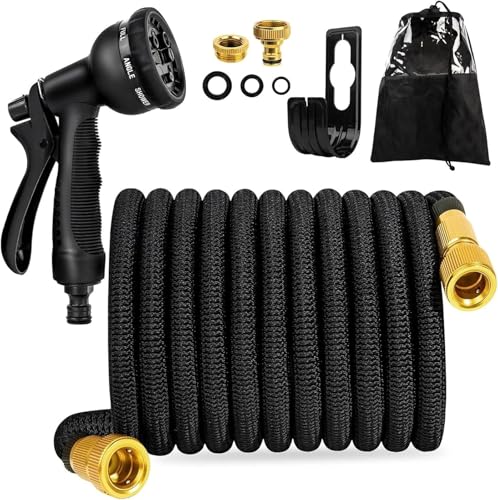 FASCINATDECO Mangueira de jardim extensível de 15 m, mangueira extensível com pistola de pulverização de 8 funções, conectores de latão de 3/4", 1/2" sem emaranhados, ideal para jardinagem e casa
