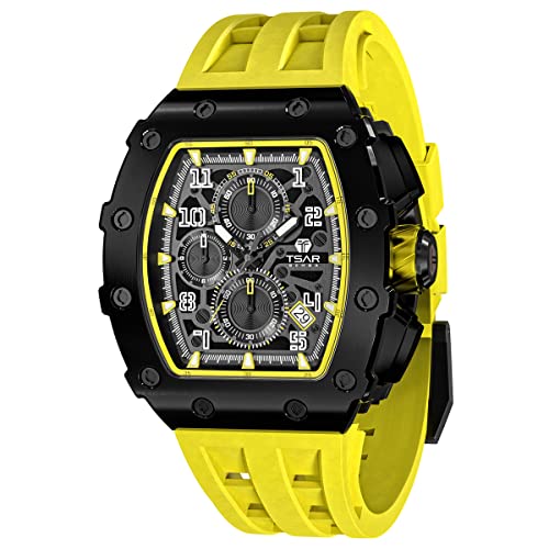 TSAR BOMBA Relógio de luxo homem - cristal de safira - movimento de quartzo japonês - cronógrafo Watch - impermeável 50 m - correia de silicone - calendário luminoso - presentes para homens TB8204
