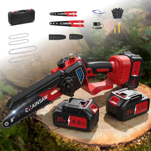 Mini bateria de serra elétrica de 6 e 8 polegadas, 8000 mAh moto-serra elétrica, 1200 W motor sem escovas serra de mão, mini motosserras de bateria para jardinagem, compatível com as baterias Makita