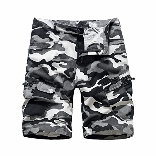 LY4U Calções de camuflagem para homem estilo casual de algodão com vários bolsos