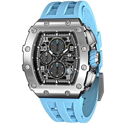 TSAR BOMBA Relógio de luxo homem - cristal de safira - movimento de quartzo japonês - cronógrafo Watch - impermeável 50 m - correia de silicone - calendário luminoso - presentes para homens TB8204