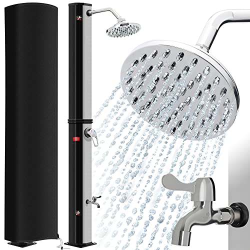 KESSER® Chuveiro de jardim 35 litros | Chuveiro solar com água quente máximo de 60 °C, inclui cobertura protetora, sem ligação à rede elétrica, chuveiro de piscina Camping chuva e torneira, preto /