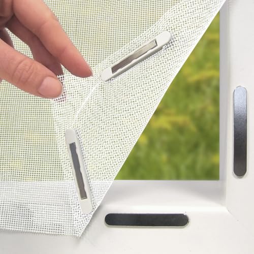 EASYmaxx Rede mosquiteira para janelas com Magic Click, cortado individualmente à medida para todas as janelas até 150 x 130 cm, fácil instalação com 12 ímanes - sem perfurar ou aparafusar branco