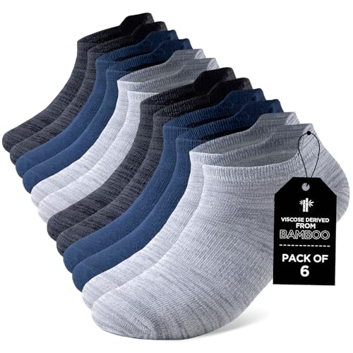 Niorasen Meias desportivas de bambu para homem, 6 pares, meias desportivas antibolhas, meias atléticas de corte baixo para caminhar