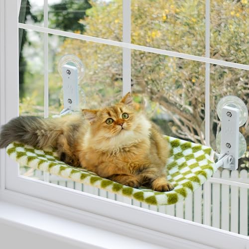 MEWOOFUN Rede dobrável gato janela, cama de gatos com ventosa forte tapete reversível, cama para gatos suportar até 18 kg (verde, M)