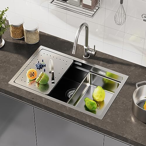 CECIPA Lava-louça de aço inoxidável, 70 x 44 cm, tipo de montagem debaixo do balcão, pia da cozinha, inclui pia interior de substituição, tábua de cortar, sifão, conjunto de drenagem e descarga