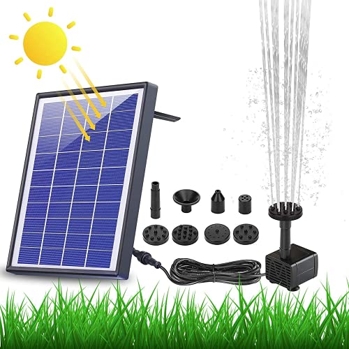 AISITIN Fonte solar jardim exterior 6,5 W, bomba de água com bateria integrada de 1500 mAh, fontes solares de jardim com 6 estilos de bicos para jardim, bebedores de pássaros, lagoas