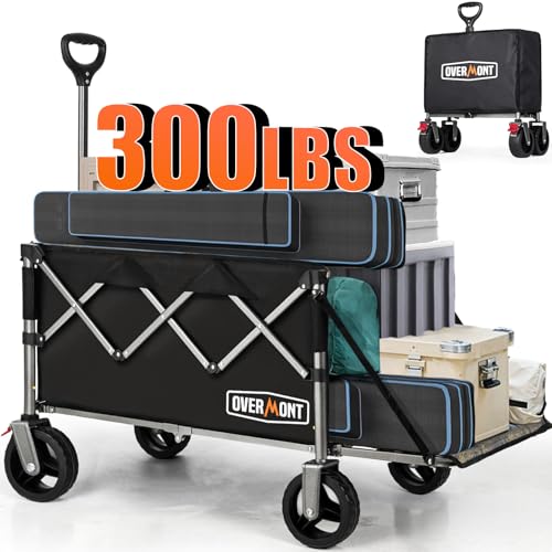 OVERMONT Carrinho de praia dobrável - camper de grande capacidade com porta traseira 200 l 136 kg - carrinho de jardim tudo com alça ajustável bolso lateral porta-copos - per Camping compras desportos