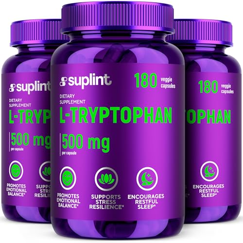 L-Triptófano 500 mg Cápsulas de alta potência, 180 cápsulas, aminoácido essencial, certificado GMP e testado em laboratório na Alemanha (3 pacotes)