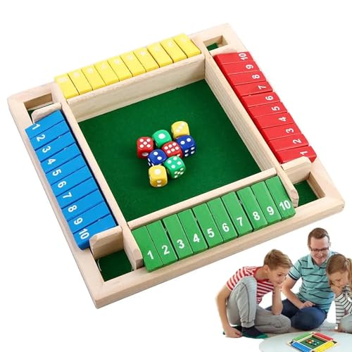 yeemeen Shut The Box, conjunto de mesa de madeira, fecho a caixa jogo, brinquedo clássico de tabuleiro de dados 4 jogadores para atividades ao ar livre, KTV, viagens, festas