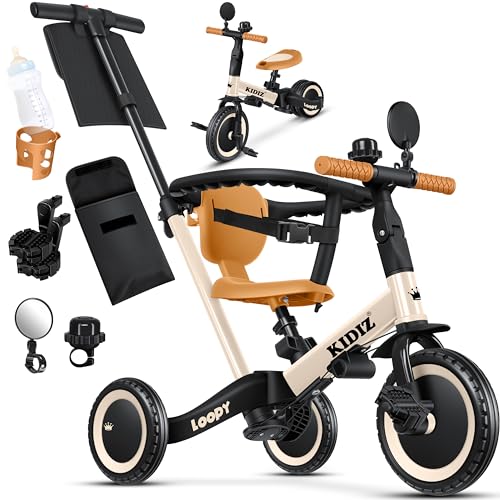 KIDIZ® 6 em 1 bicicleta de equilíbrio, triciclo para crianças de 1 ano a 5 anos, capacidade de carga até 25 kg, Incl. Guiador/barra de segurança/cinto de segurança/campainha / espelho