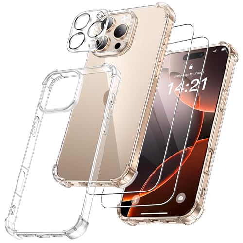 FLLAO Capa 4 em 1 para iPhone 16 Pro com 2 protetor de ecrã e 1 protetor de lente câmera, [almofada de ar integrada] anti-impactos anti-riscos capa 1,3 polegadas, transparente