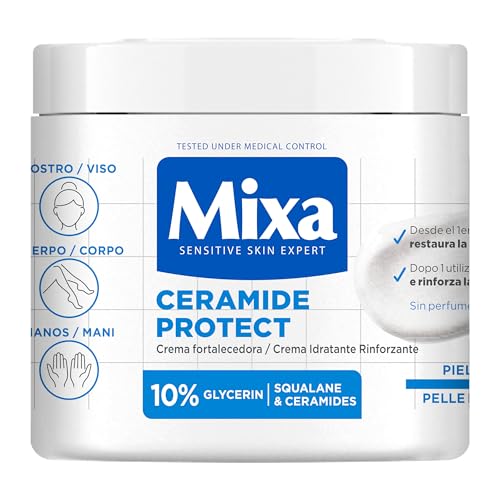 Mixa Creme corporal Ceramide Protect para peles muito secas com 10% de [Glicerina Esqualeno Ceramidas]. Hidrata, fortalece e protege a barreira cutânea. 400 ml.
