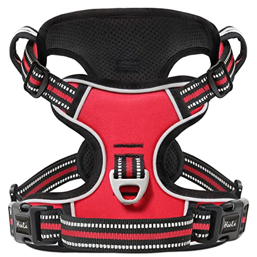 HEELE Arnês para cão arnês anti puxões respirável com aderência acolchoada arnês para cães refletores ajustável arnês tipo colete acolchoado arnês para cães pequenos, vermelho, XS