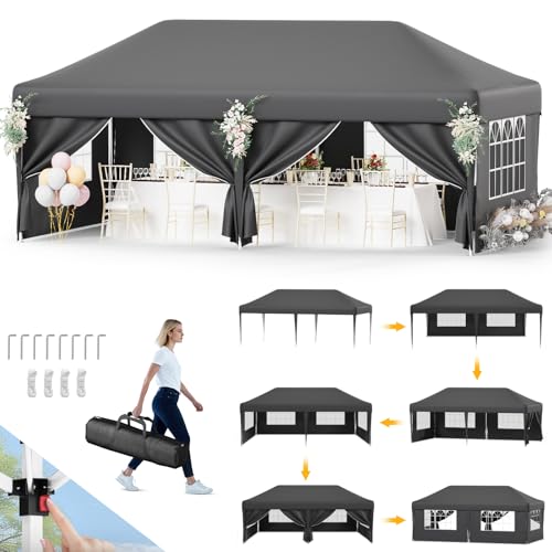 Devoko Tenda dobrável 3 x 6 impermeável, altura estável ajustável, tenda para festas, proteção UV 50, tenda com bolsa de transporte, para jardim, festa, campismo e outros lugares ao ar livre, cinzento