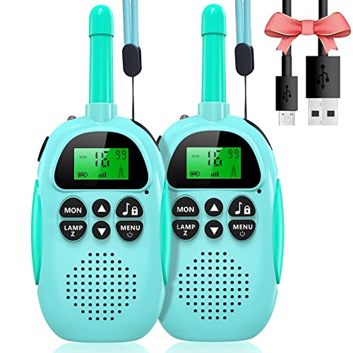Uleway Walkie Talkie Crianças recarregáveis Walky Talky para meninas 16 canais de comprimento alcance 3 km VOX com ecrã LCD retroiluminado e lanterna para campismo, brinquedos presentes para crianças