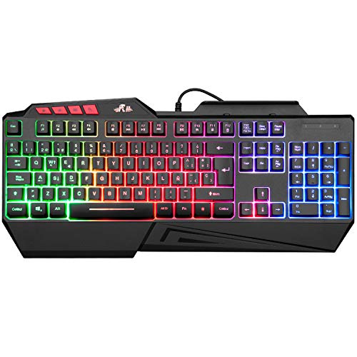 Rii Teclado Gaming, RK202, retroiluminado LED com cabo USB para PC/Laptop / PS4 / Xbox One (Espanhol, preto)