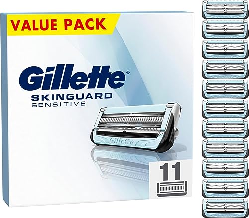 Gillette SkinGuard Sensitive Lâminas de barbear para homem, 11 lâminas de substituição originais para máquina de barbear húmida para homem, tiras deslizantes melhoradas, adequadas para cabos