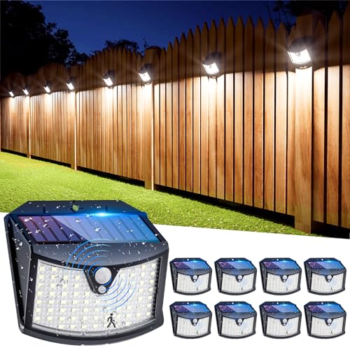 Luz solar exterior, 3 modos de luz solar exterior e jardim com sensor de movimento, IP65 impermeável holofotes LED exteriores solares para jardim, garagem, rua, pátio, caminhos, portas dianteiras,