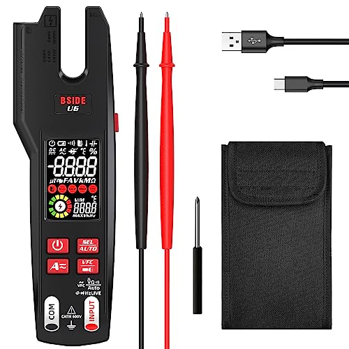 BSIDE Pinça Amperimétrica AC DC 600A Multímetro digital TRMS 9999 com termómetro IR VFD LCD cor mede corrente e tensão simultaneamente verificador elétrico aberto com bateria recarregável