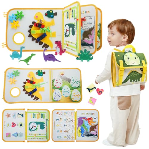 Busy Board brinquedos crianças 2 3 4 anos em espanhol, mochila dinossauro brinquedos montessori, motoristas finas placa montessori, brinquedos sensoriais, jogos educativos, presente menino menina