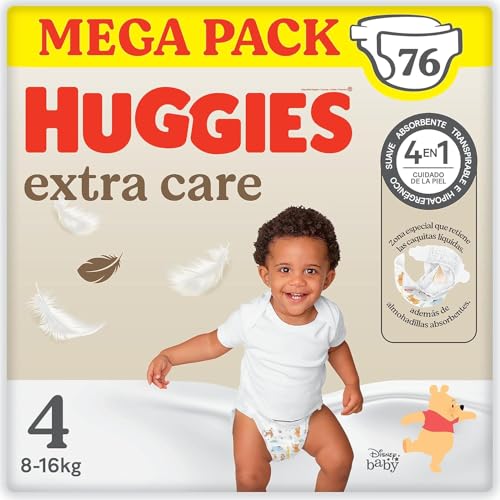 Huggies Fralda extra cuidado para bebé com desenhos Disney tamanho 4 (8 - 14 kg), 2 embalagens x 38 fraldas, 76 fraldas com almofadas extra macias que cuida da pele do bebé