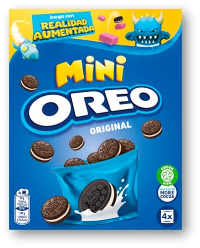 Oreo Mini bolachas de cacau recheadas com creme sabor baunilha, os seus biscoitos clássicos na versão mini, embalagem com 4 bolsas individuais, 160 g