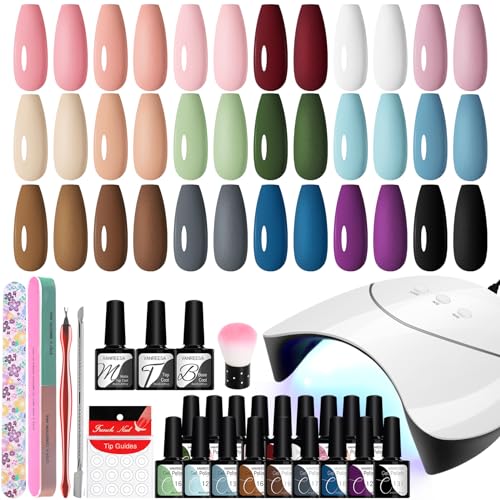 VANREESA Unhas semipermanentes kit completo e candeeiro U V 18 cores kit unhas semipermanentes com base Top mate Top Coat kit manicure semipermanente
