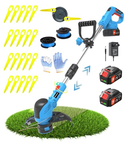 Wrneaoch 21 V Desboçador bateria desboçadora elétrica retrátil corta-relvas com 2 baterias de 4,0 Ah, com 12 000 RPM e motor de 850 W, o companheiro e o cuidado do relvado