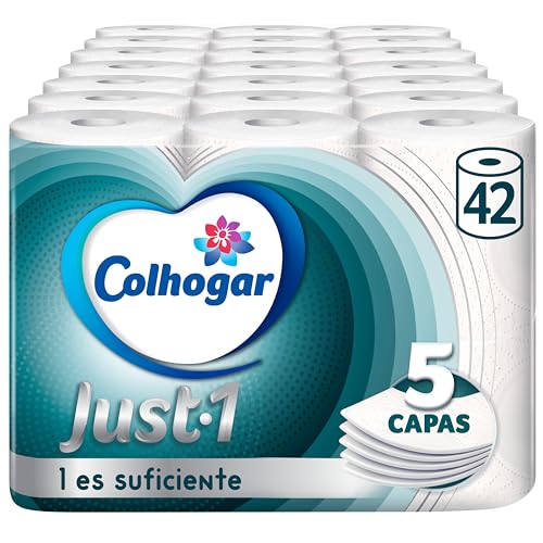 Colhogar Just 1 x 42, papel higiénico extra absorvente, embalagem com 6 rolo, papel de banho de 5 camadas, ultra macio para o máximo conforto, branco (7 x 6)