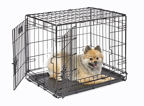 MidWest Homes for Pets iCrate modelo 1524 gaiola para cães recém-otimizada, com porta dupla, bandeja à prova de fugas, pernas protetoras comprimento 60,96 cm, cor preta