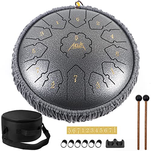 Handpan, AKLOT Tongue Drum tambor de língua 12 polegadas 13 notas C Chiave instrumento de percussão tambor de fenda for meditação