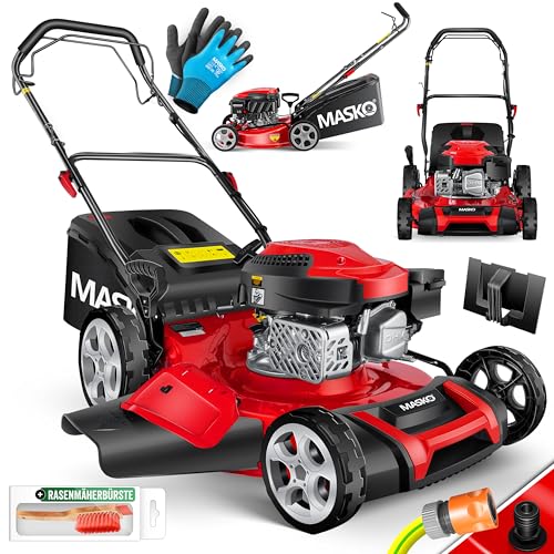 MASKO® Corta-relvas a gasolina, 5 em 1, acionamento de rodas, função de limpeza, função de cobertura morta, ejeção lateral, largura de corte 8 vezes, ajuste de altura de corte, motor de 4 tempos