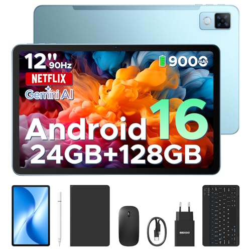 DOOGEE U12 VIP Tablet Android 16, Tablet de 12 polegadas, 24 GB RAM + 128 GB /2 TB, Gemini AI, Tablets com teclado e lapize, 9000 mAh / 18 W, 13 MP + 8 MP, tablet crianças Octa Core/W. idevine L11