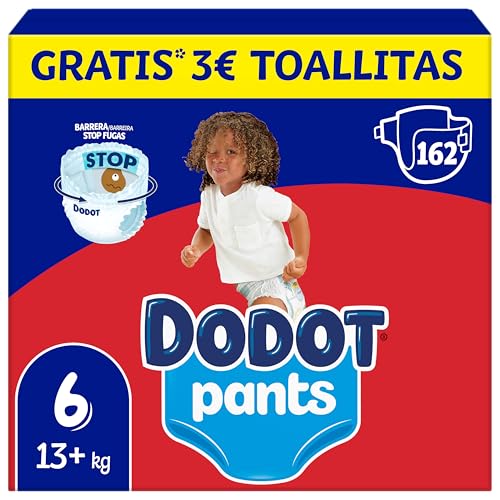 Dodot Pants para bebés fraldas, tamanho 6, 14-19 kg, 162 fraldas, fraldas-cuecas com ajuste 360°, anti-fugas, pack mensal