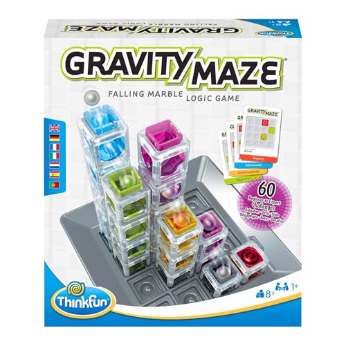 ThinkFun - Gravity Maze | Presente infantil de 8 anos | jogos de mesa para crianças 8 anos ou mais, circuito de músicas, Marble Run Lógica com 60 desafios | jogos crianças