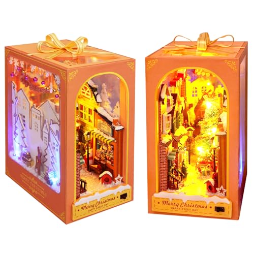 Cuteefun DIY Book Nook Kit, mini casa de bonecas DIY, prateleiras, livro de madeira Nook conjunto para adultos, faça o seu próprio modelo de casa de artesanato (presentes natalícios)