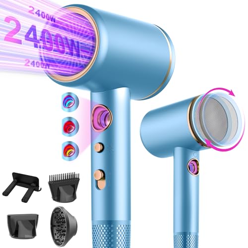 Tisoutec Secador de cabelo, secador de cabelo profissional de iões com motor AC 2400 W, difusor de cabelo 4 em 1, botão quente/frio, 3 níveis de calor, 3 níveis de velocidade, inclui