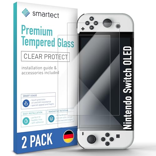 smartect Vidro temperado [2 peças, claro] para Nintendo Switch OLED, protetor de ecrã HD anti-riscos, sem bolhas, dureza 9H, 0,3 mm ultra transparente, ultra resistente