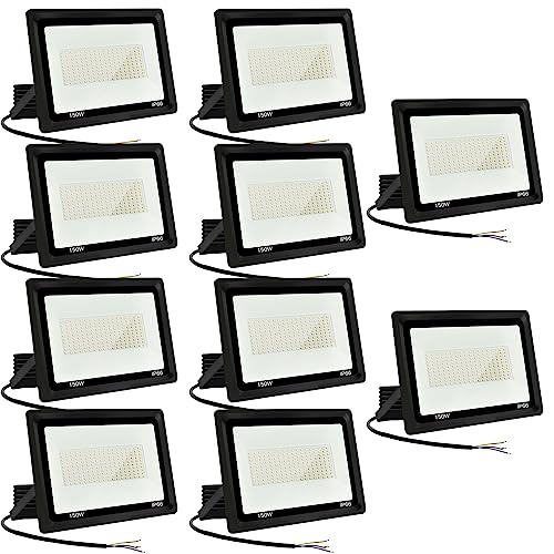 10 unidades - focos LED para exterior, 150 W, projetor LED para exterior, 15000 LM IP66, impermeável projetor LED 6500 K, branco frio Floodlight para casa, garagem, pátio, terraço, campo