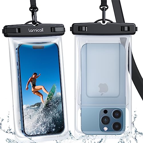 Lamicall Capa impermeável telemóvel flutuante - [design 3D sem costuras] IPX8 bolsa estanque telemóvel com cordão, capa subaquática telemóvel para iPhone 16 15 14 13, Samsung, Huawei, até 7" - [2