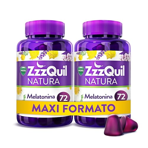 ZzzQuil Natura, melatonina, tummies para dormir de melatonina pura e extratos de valeriana, camuflagem e lavanda, 144 gummies (2 x 72), sabor frutos da floresta