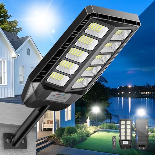 Adewalk 2000 W Lâmpadas solares exteriores potentes com controlo remoto, impermeável IP66 luz LED luz solar exterior com sensor de movimento para estradas, jardas, jardim