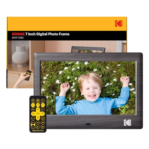 KODAK Moldura de fotos digital de 7 polegadas, moldura de fotos eletrónica, ecrã IPS, foto/música/reprodutor de vídeo/calendário / alarme, suporte USB ou cartão SD, rotação automática, com comando