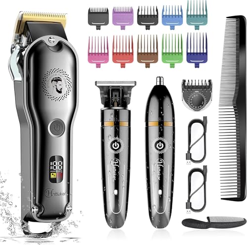 Hatteker Cortador de cabelo conjuntos de higiene aparador de barba aparador em forma de T para homens cabeça bigode nariz ouvido corpo precisão Groomer Multigroom IPX7 à prova de água